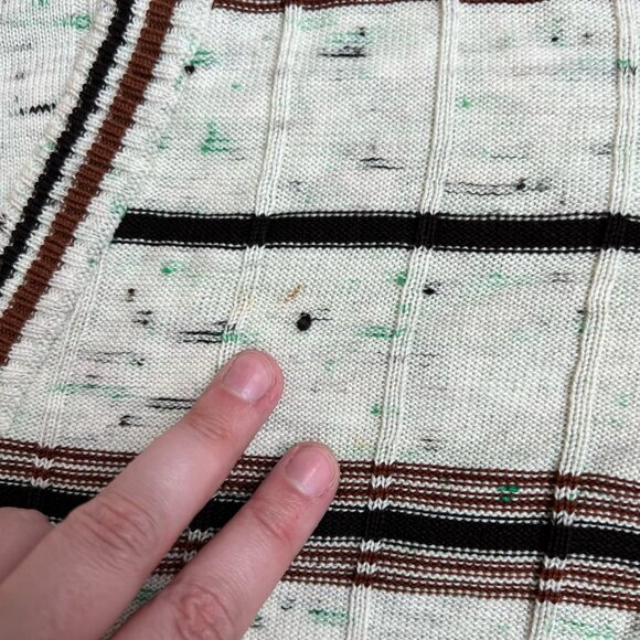 Vtg 70s V Neck Knit Sweater Space Dyed Collegiate Striped Acrylic Retro Size L - Picture 4 of 4